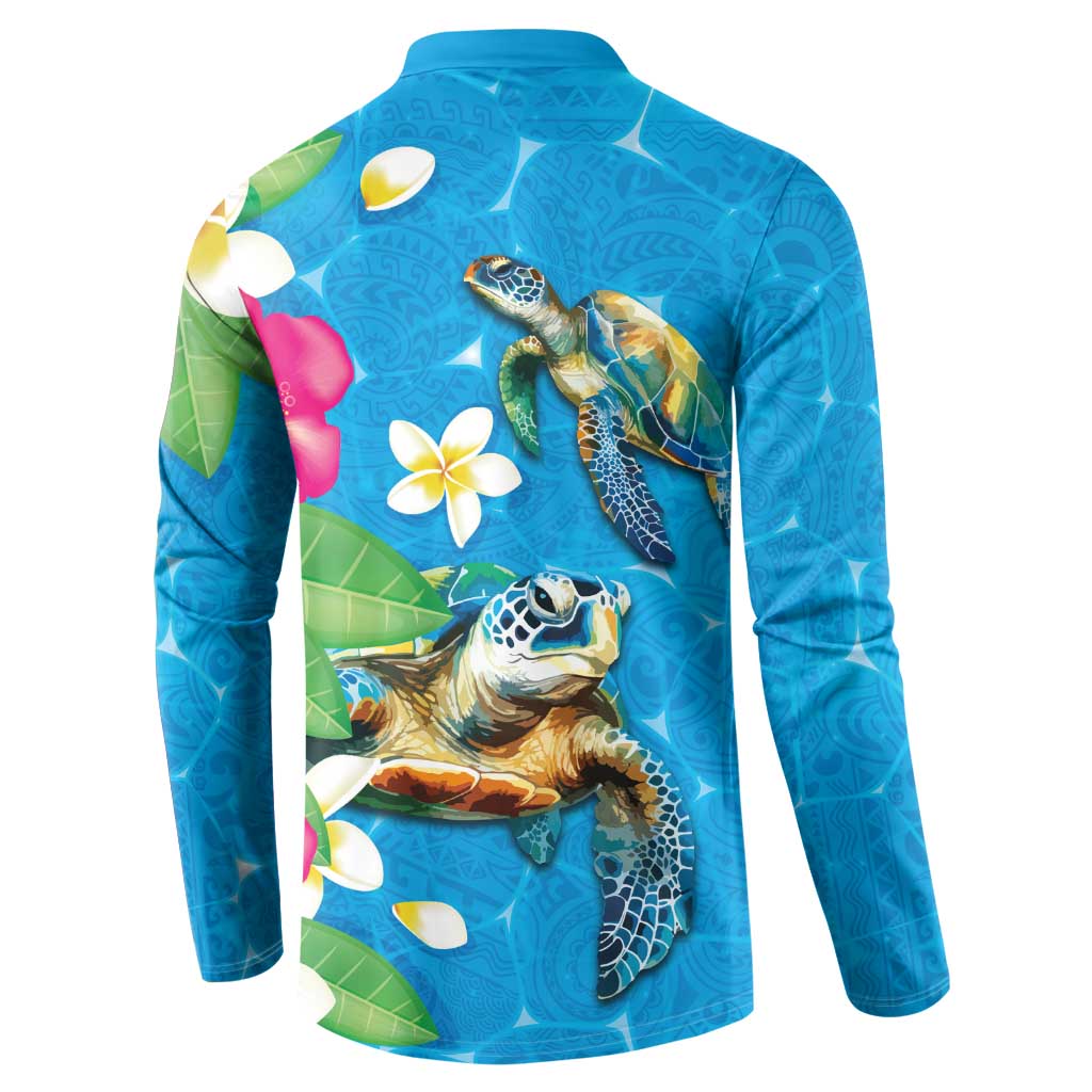 Hawaiian Tropical Flower and Honu Under Blue Water Button Sweatshirt LT03 - Polynesian Pride