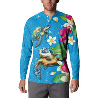 Hawaiian Tropical Flower and Honu Under Blue Water Button Sweatshirt LT03 - Polynesian Pride