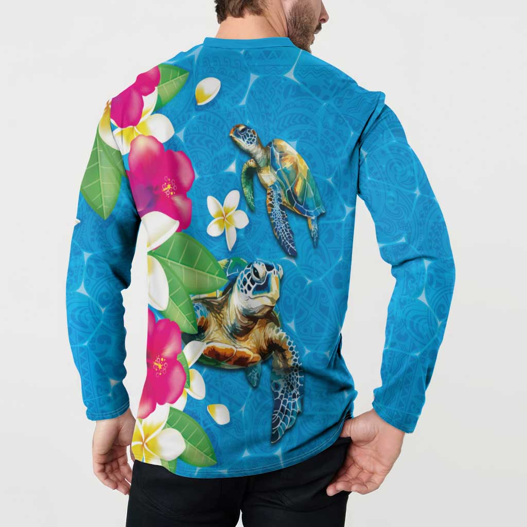 Hawaiian Tropical Flower and Honu Under Blue Water Button Sweatshirt LT03 - Polynesian Pride