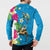 Hawaiian Tropical Flower and Honu Under Blue Water Button Sweatshirt