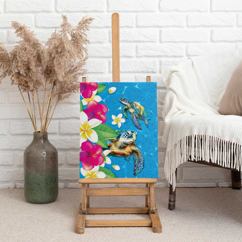 Hawaiian Tropical Flower and Honu Under Blue Water Canvas Wall Art LT03 - Polynesian Pride