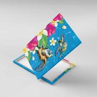 Hawaiian Tropical Flower and Honu Under Blue Water Canvas Wall Art LT03 With Frame Blue - Polynesian Pride