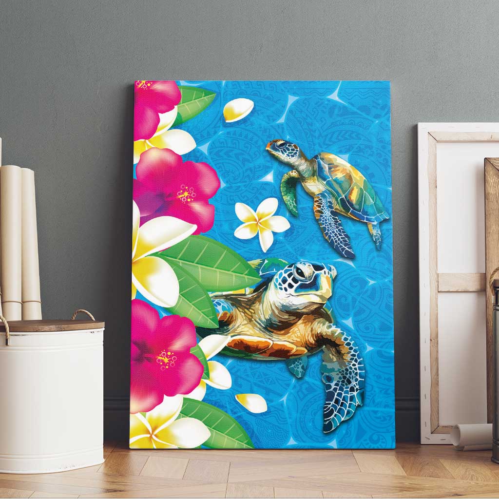 Hawaiian Tropical Flower and Honu Under Blue Water Canvas Wall Art LT03 - Polynesian Pride