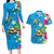 Hawaiian Tropical Flower and Honu Under Blue Water Couples Matching Long Sleeve Bodycon Dress and Hawaiian Shirt