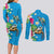 Hawaiian Tropical Flower and Honu Under Blue Water Couples Matching Long Sleeve Bodycon Dress and Long Sleeve Button Shirt