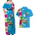 Hawaiian Tropical Flower and Honu Under Blue Water Couples Matching Off Shoulder Maxi Dress and Hawaiian Shirt