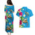 Hawaiian Tropical Flower and Honu Under Blue Water Couples Matching Puletasi and Hawaiian Shirt