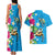 Hawaiian Tropical Flower and Honu Under Blue Water Couples Matching Tank Maxi Dress and Hawaiian Shirt