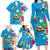 Hawaiian Tropical Flower and Honu Under Blue Water Family Matching Long Sleeve Bodycon Dress and Hawaiian Shirt