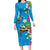 Hawaiian Tropical Flower and Honu Under Blue Water Family Matching Long Sleeve Bodycon Dress and Hawaiian Shirt