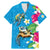 Hawaiian Tropical Flower and Honu Under Blue Water Family Matching Mermaid Dress and Hawaiian Shirt