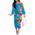 Hawaiian Tropical Flower and Honu Under Blue Water Family Matching Off The Shoulder Long Sleeve Dress and Hawaiian Shirt