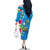 Hawaiian Tropical Flower and Honu Under Blue Water Family Matching Off The Shoulder Long Sleeve Dress and Hawaiian Shirt