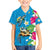 Hawaiian Tropical Flower and Honu Under Blue Water Family Matching Off The Shoulder Long Sleeve Dress and Hawaiian Shirt