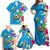 Hawaiian Tropical Flower and Honu Under Blue Water Family Matching Off Shoulder Maxi Dress and Hawaiian Shirt