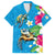 Hawaiian Tropical Flower and Honu Under Blue Water Family Matching Off Shoulder Maxi Dress and Hawaiian Shirt