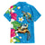 Hawaiian Tropical Flower and Honu Under Blue Water Family Matching Off Shoulder Maxi Dress and Hawaiian Shirt