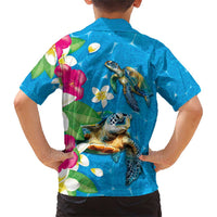 Hawaiian Tropical Flower and Honu Under Blue Water Family Matching Short Sleeve Bodycon Dress and Hawaiian Shirt LT03 - Polynesian Pride