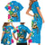 Hawaiian Tropical Flower and Honu Under Blue Water Family Matching Short Sleeve Bodycon Dress and Hawaiian Shirt