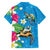 Hawaiian Tropical Flower and Honu Under Blue Water Family Matching Short Sleeve Bodycon Dress and Hawaiian Shirt