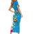 Hawaiian Tropical Flower and Honu Under Blue Water Family Matching Short Sleeve Bodycon Dress and Hawaiian Shirt