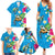 Hawaiian Tropical Flower and Honu Under Blue Water Family Matching Summer Maxi Dress and Hawaiian Shirt