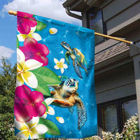 Hawaiian Tropical Flower and Honu Under Blue Water Garden Flag LT03 - Polynesian Pride