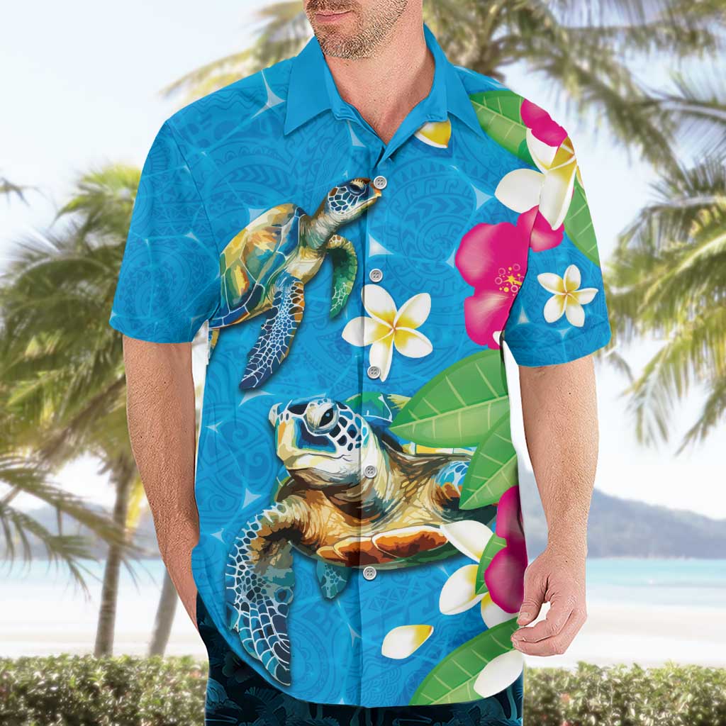 Hawaiian Tropical Flower and Honu Under Blue Water Hawaiian Shirt LT03 - Polynesian Pride
