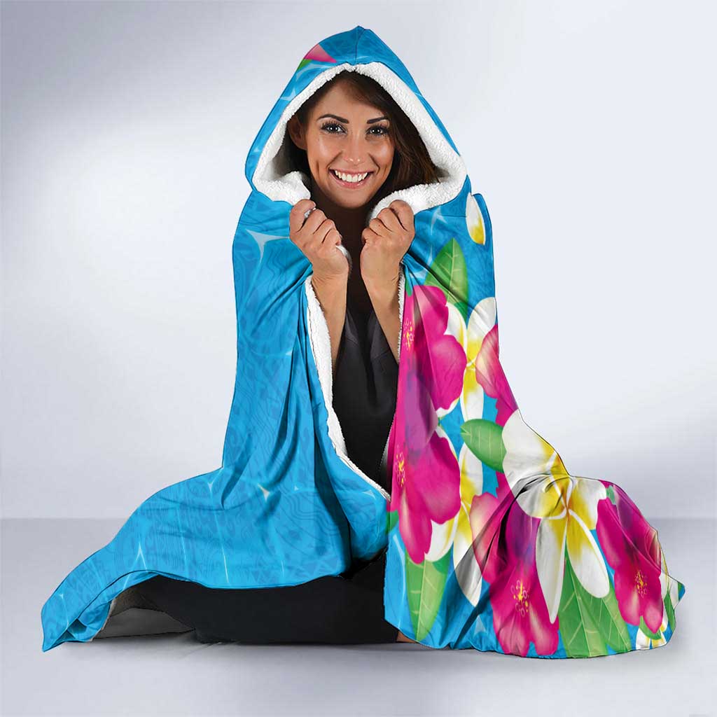 Hawaiian Tropical Flower and Honu Under Blue Water Hooded Blanket LT03 - Polynesian Pride