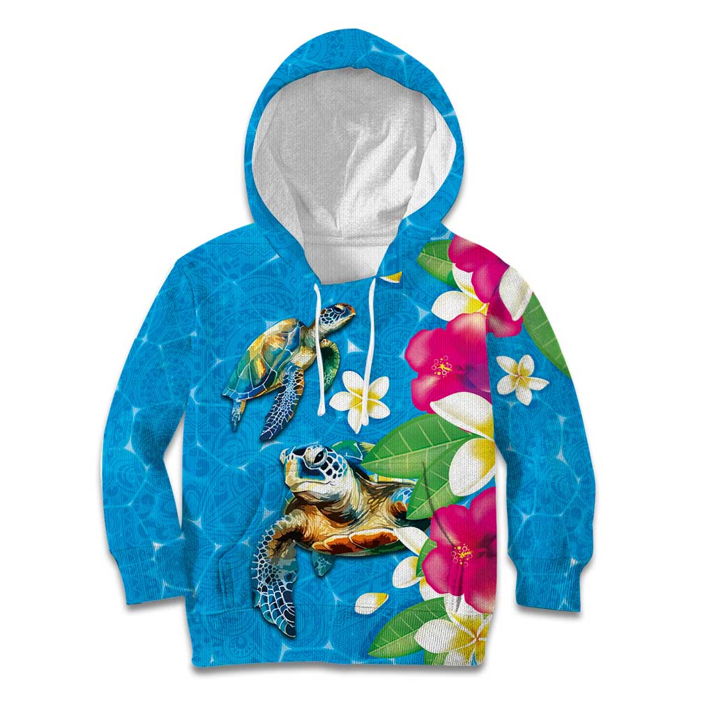 Hawaiian Tropical Flower and Honu Under Blue Water Kid Hoodie