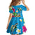 Hawaiian Tropical Flower and Honu Under Blue Water Kid Short Sleeve Dress