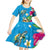 Hawaiian Tropical Flower and Honu Under Blue Water Kid Short Sleeve Dress