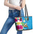 Hawaiian Tropical Flower and Honu Under Blue Water Leather Tote Bag