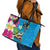 Hawaiian Tropical Flower and Honu Under Blue Water Leather Tote Bag