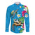 Hawaiian Tropical Flower and Honu Under Blue Water Long Sleeve Button Shirt