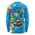 Hawaiian Tropical Flower and Honu Under Blue Water Long Sleeve Shirt