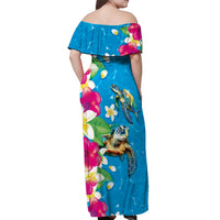Hawaiian Tropical Flower and Honu Under Blue Water Off Shoulder Maxi Dress LT03 - Polynesian Pride