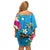 Hawaiian Tropical Flower and Honu Under Blue Water Off Shoulder Short Dress