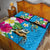 Hawaiian Tropical Flower and Honu Under Blue Water Quilt Bed Set