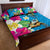 Hawaiian Tropical Flower and Honu Under Blue Water Quilt Bed Set