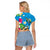 Hawaiian Tropical Flower and Honu Under Blue Water Raglan Cropped T Shirt