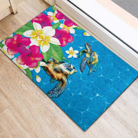 Hawaiian Tropical Flower and Honu Under Blue Water Rubber Doormat LT03 - Polynesian Pride