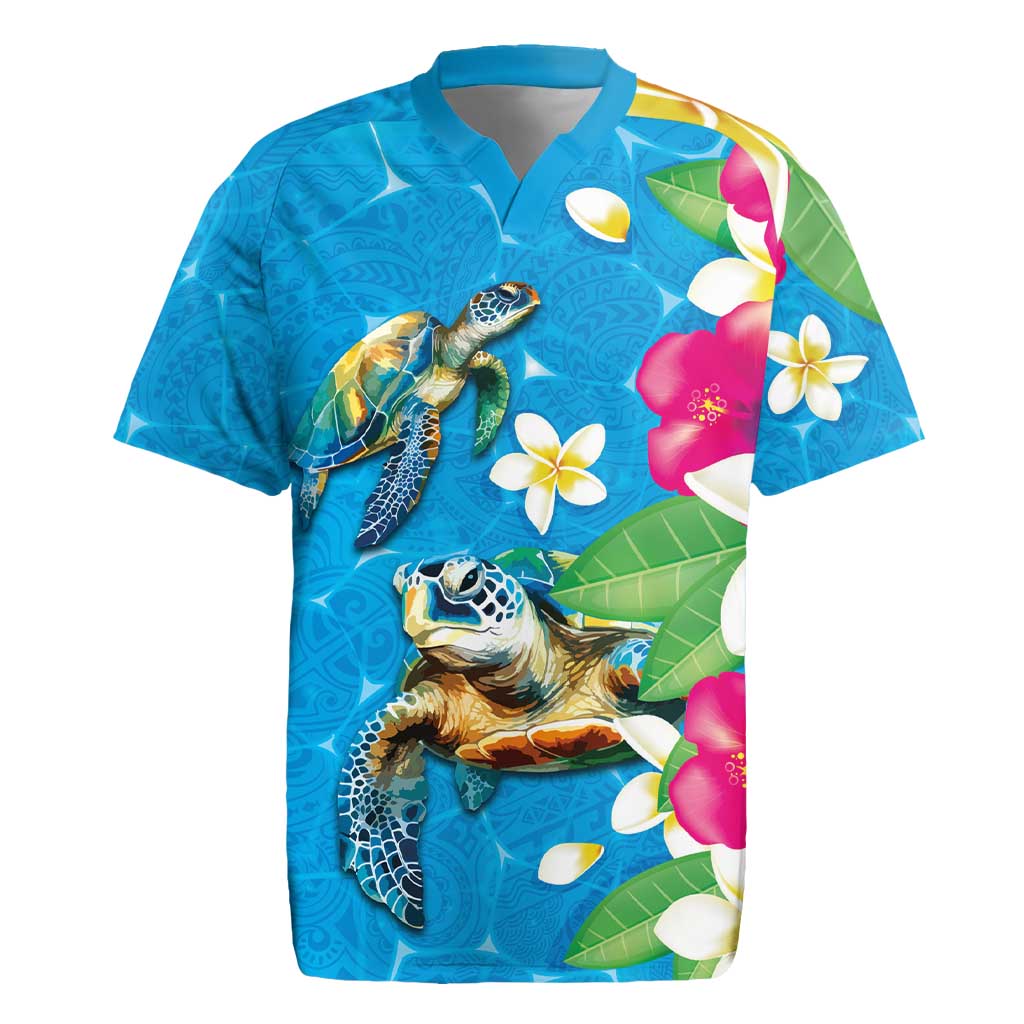 Hawaiian Tropical Flower and Honu Under Blue Water Rugby Jersey