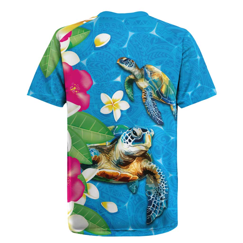 Hawaiian Tropical Flower and Honu Under Blue Water Rugby Jersey LT03 - Polynesian Pride