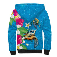 Hawaiian Tropical Flower and Honu Under Blue Water Sherpa Hoodie LT03 - Polynesian Pride