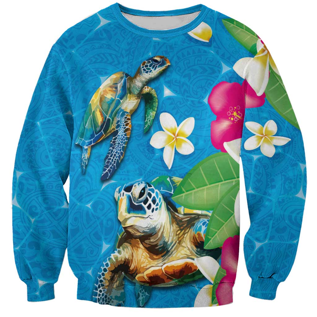 Hawaiian Tropical Flower and Honu Under Blue Water Sweatshirt