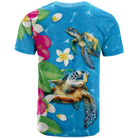 Hawaiian Tropical Flower and Honu Under Blue Water T Shirt