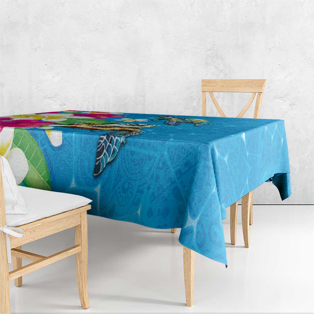 Hawaiian Tropical Flower and Honu Under Blue Water Tablecloth LT03 - Polynesian Pride