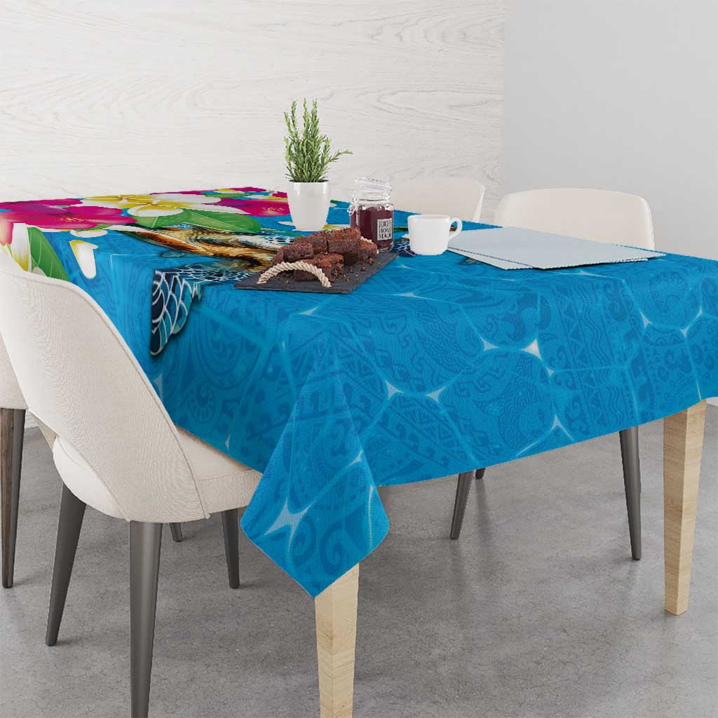 Hawaiian Tropical Flower and Honu Under Blue Water Tablecloth LT03 - Polynesian Pride