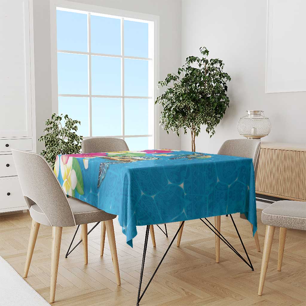 Hawaiian Tropical Flower and Honu Under Blue Water Tablecloth LT03 - Polynesian Pride